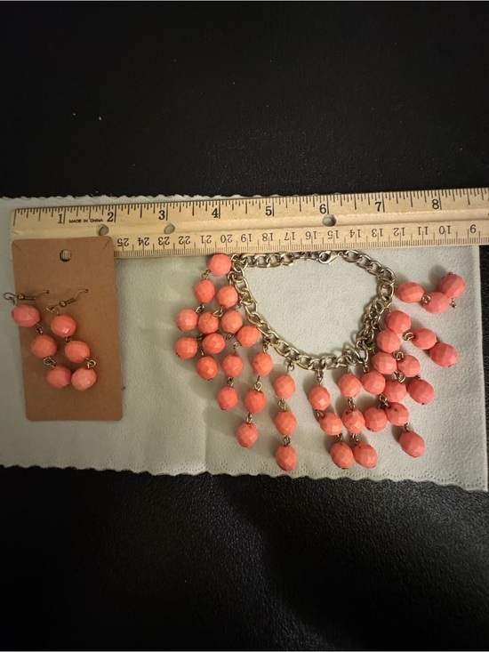 Jewelry - Coral Plastic Bead Statement Bracelet and Earrings Set